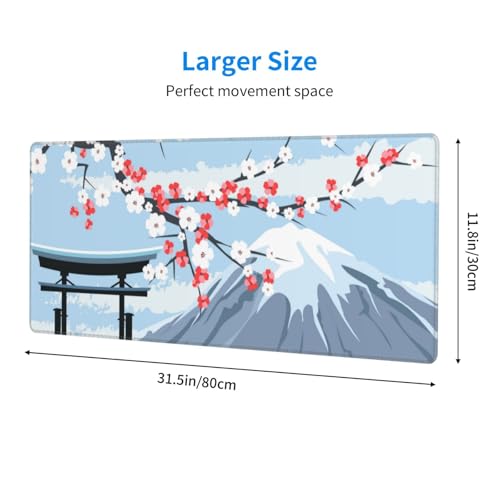 Image of Cherry Blossom Large Gaming Mouse Pad, Extended Fuji Mountain Mousepad, Big Long Non-Slip Mouse Mat for Keyboard, Computer for Office, 31.5 * 11.8 in