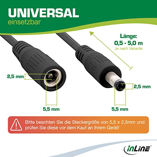 InLine, DC Extension Cable, Universal Power Supply Extension Cable for LED Strips Security Cameras, Printers, Routers - Image 2