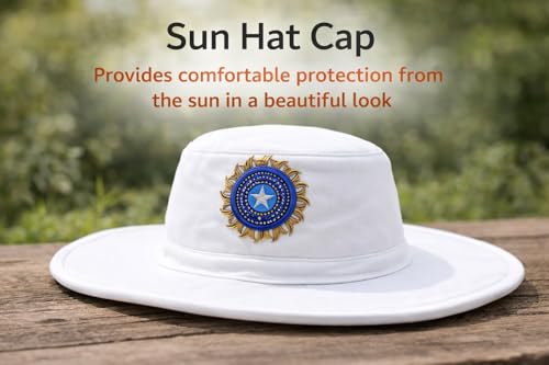 Image of Eirqne Cricket Sun Hat for Sports Fans with Embroidered Logo, Adjustable Outdoor Protection Cap for Training, Match Practice, Travel and Daily Comfort Wear (White)