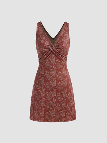 CIDER Women Summer Floral Dress V Neck Sleeveless Mini Dresses Casual Cute Short Sundress2