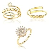 3 Stück Verstellbare Anxiety Ring Gold Farbe, Spinner Anti Stress Ringe, Sonnenblume Fidget Ringe, Antistress Ring Damen, Passend Für Alltag, Reisen, Arbeiten, Geschäftsreisen