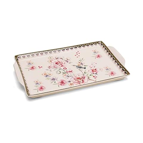 Magicpro Flower Ceramic Platter Large Size 14.4 inch Floral Design ice Cracked Ceramic Tray for Home Decor, Wedding or Gift Cover