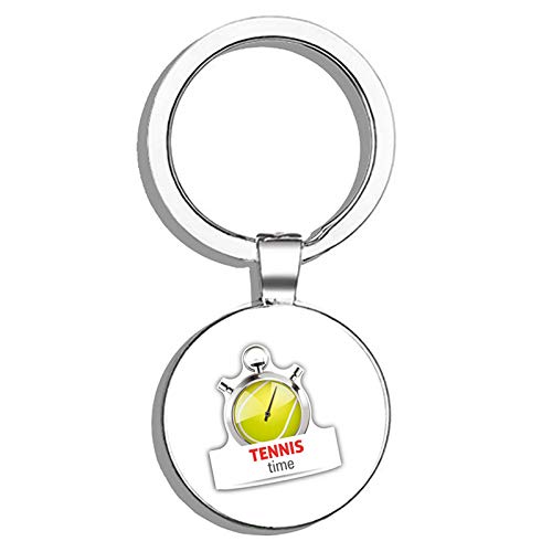 Glover Trading Stopwatch Tennis Time Sport Round Stainless Steel Metal Key Chain Keychain Ring Double Sided Deisgn