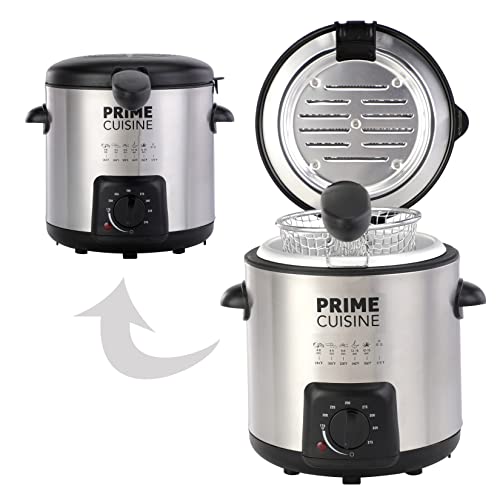 1 Liter Electric Deep Fryer with Temperature Control, User Friendly Stainless Steel Fry Basket, Auto Shut Off Feature,Free, Stainless Steel and Black