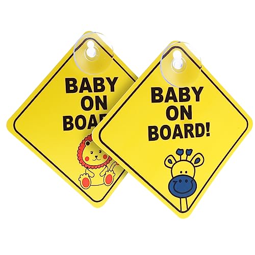 Bewudy Baby on Board Auto Warnschilder, 2pcs 4.7’’x4.7’’ Sicherheits Autoschild mit Saugnäpfen Abnehmbarer Kinder-Sicherheitswarnaufkleber für das Auto Gelb süß Baby on Board Aufkleber Auto (Typ A)