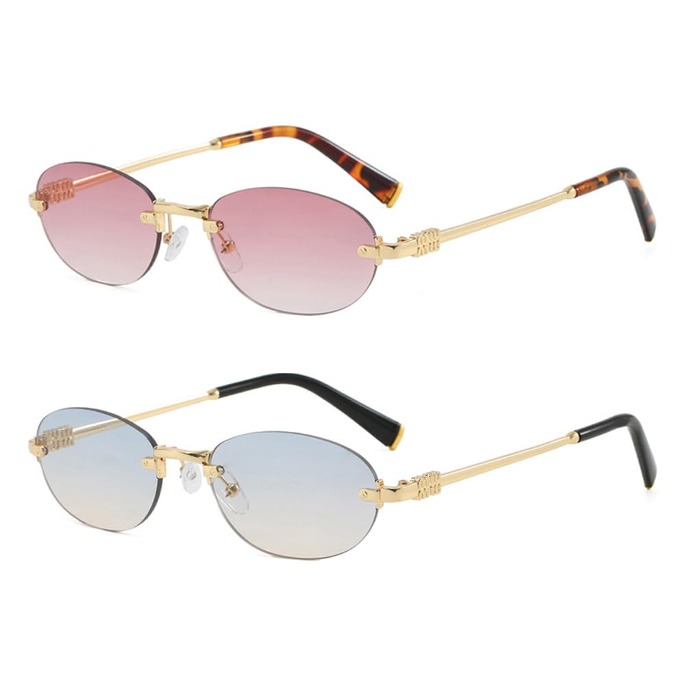 frissin Oval Rimless Sunglasses Womens UV400 Protection Gradient Lenses Gold Metal Temples Luxury Ladies Sun Glasses Minimalist Sunnies Outdoor Street Travel Party Holiday