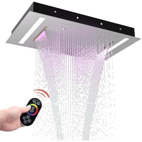 HOMEDEC 14x20inch 3 Modes Rain Shower Head High-Pressure Shower Head, 3 Functions Rainfall Spray Waterfall Shower Water Filter, Brushed Nickel Cover