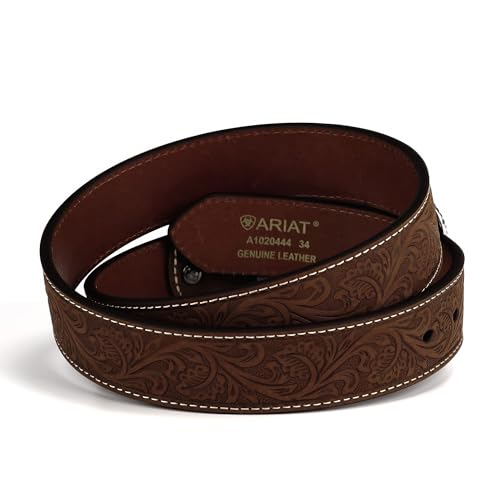 ARIAT Men's Genuine Aged Bark Leather Belt w/Floral Embossed with Antique Silver Logo Buckle4