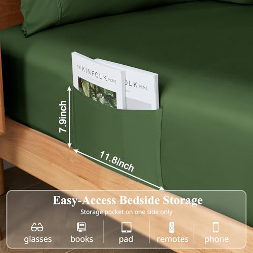 Image of Queen Size Sheet Set, Viscose Bamboo Sheets for Bed Set 4pcs, 100% Viscose Derived from Bamboo, Hotel Luxury Silky & Cooling for Hot Sleepers, Deep Pocket Up to 17 inch, Olive