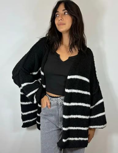 Kissonic Women's Striped Cardigan Sweaters Open Front Long Sleeve Chunky Knit Oversized Fall Sweater Coat3