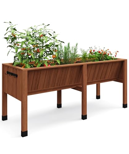 72x26x30 Inch Raised Garden Bed With Leg For Outdoor Growing Vegetables and Herbs, 6X2X2.5 Ft Elevated Wood Planter Box Stand With Hooks for Backyard, Patio, Balcony w/Non-Woven Liner, 13.7In Depth