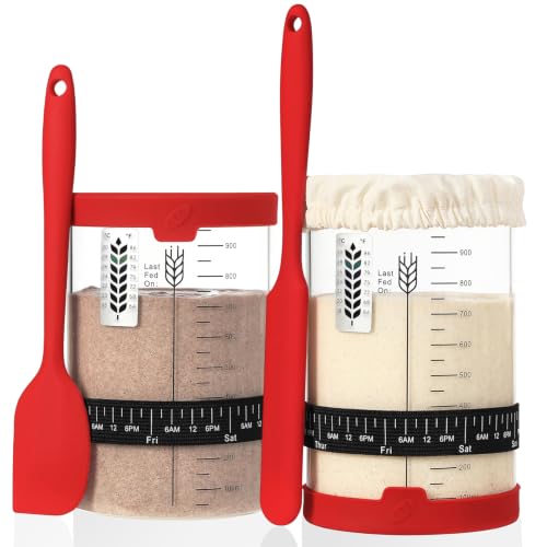 Image of Sourdough Starter Jar Kit,34oz Large Wide Mouth Sour Dough Jar Glass | Sourdough Bread Baking Supplies, Sourdough Tools for Beginners and Pro, Dishwasher-Safe, Borosilicate Glass, 2 Pack