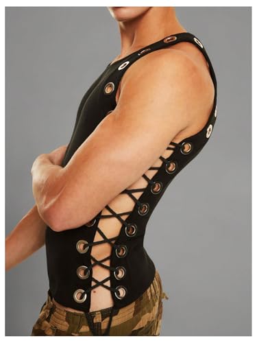 Men's Lace Up Tie Side Party Club Tank Top Sleeveless Fitted Summer Crop Tops Going Out Undershirts4