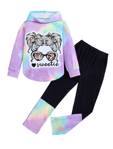 Image of Girls Clothes Cool Girl Print Tie Dye Hoodie Pullover Sweatshirts Leggings Teen Girl Clothes 6-14 Years