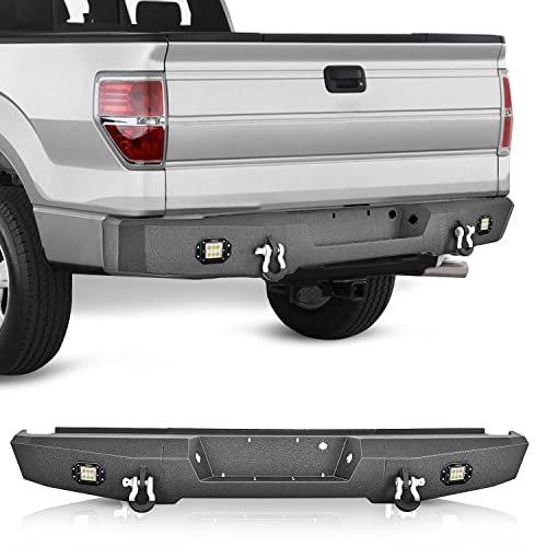 Image of Nilight Rear Step Bumper for 2009 2010 2011 2012 2013 2014 Ford F150 Full Width Pickup Truck Rear Step Textured Black Solid Steel Offroad with 2X Upgraded 18W LED Lights D-Rings