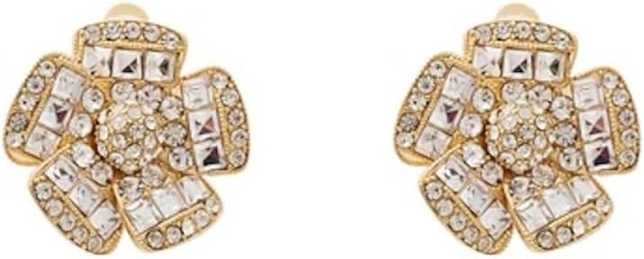 Kenneth Jay Lane Gold and Silver Pave Crystal Button Clip-On Earrings