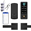 BEBASIA Smart Fingerprint Door Lock with Handle Set, Full App Control, Electronic Digital Touchscreen Keypad, Deadbolt Smart Locks for Front Door, Auto Lock, Black