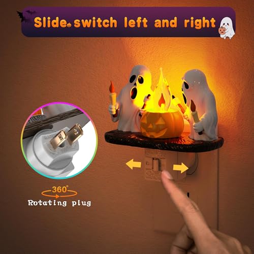 Image of JandCase Halloween Night Light, Amber Night Lights Plug into Wall | Cute & Funny Flaming Jumping Night Light, Plug in Ghost & Pumpkin Nightlight 360 Rotatable Kids Halloween Party Decor 1 Pack