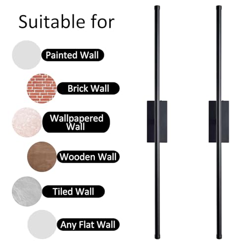Easy Install Peel and Stick on Battery Operated Wall Sconces Set of 2 Rechargeable, Magnetic Linear Wall Sconce Wireless Long Picture Vanity Wall Light for Living Room Bedroom (2 Pack, 28.3'', Black)