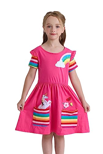 Wamvp Vestido T-Shirt para Niñas Algodón Manga Corta Casual Niñas 3-8 Años