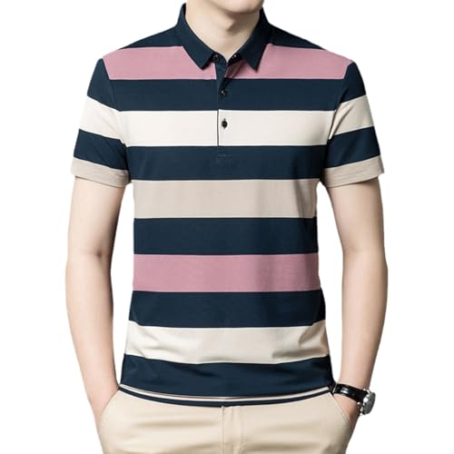 Polo haut en coton de qualité supérieure style streetwear à rayures pour hommes
