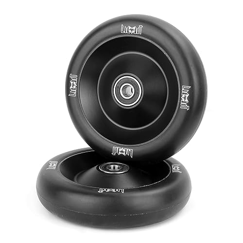 Limit Pro Scooter Wheels 110 x 26mm 2 Pcs Extra Width Transparent White PU High Resilience and Aluminum Metal Core ABEC-9 Bearings Installed for Pro BMX Trick scooters