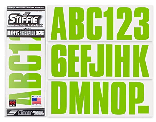 Image of Stiffie UNILINE 3 inch Alpha-Numeric Registration Identification Numbers Stickers Decals for Boats & Personal Watercraft (Team Green Super Sticky)