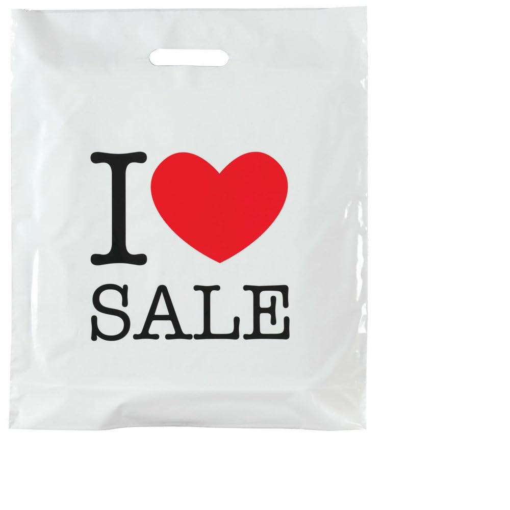 100X I Love Sale 10"x12" Printed Plastic Carrier Bags