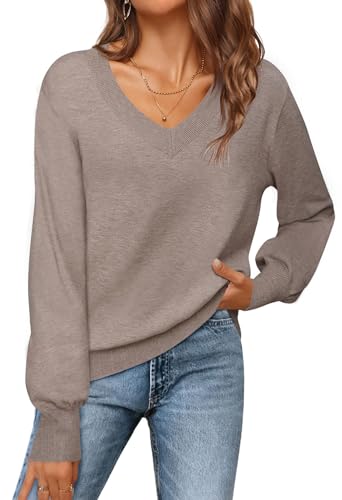 MEROKEETY Women's 2025 Fall Long Sleeve Sweater V Neck Tops Casual Lightweight Knit Pullover Shirts
