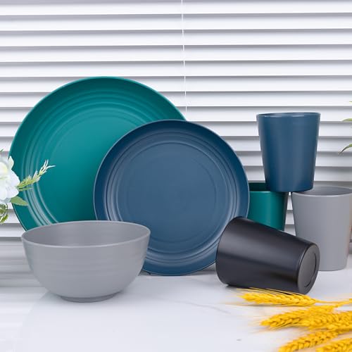 Supernal-32pcs-Wheat-Straw-Dinnerware-SetsPlastic-Plates-and-Bowls-Sets-for-8Unbreakable-Plates-and-Bowls-Sets-Dishwasher-Safe-Microwave-Safe-Fun-Colors-Perfect-for-Cooking-Family-Camping-Picnics