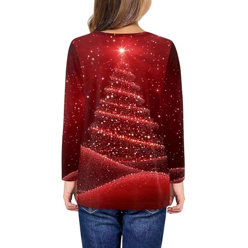Girls Long Sleeve Shirts Children's Christmas Tree Printed Tees Kids Crewneck Basic T-Shirts ComfortSoft Tops4