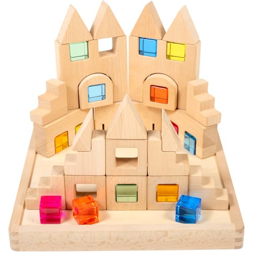 tickit Bausteine aus Holz – Set mit 25 Buchenholzwürfeln mit bunten Acryl-Edelsteineinsätzen, Stapeln, Balancieren & kleine Weltspiele, ideal für Kinder im Alter von 3+ Jahren