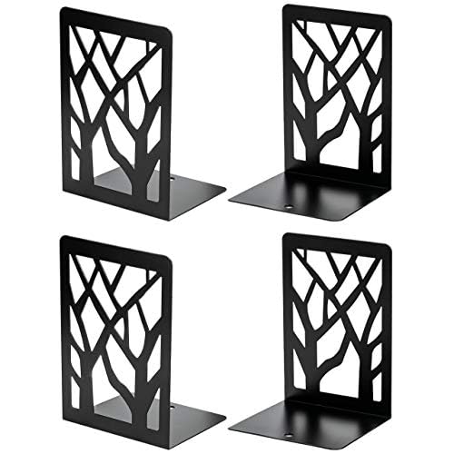 MaxGear Book Ends Tree Design Modern Bookends for Shelves, Non-Skid Book Holder, Heavy Duty Metal Book Storage for Books/CDs, Decorative Book Stopper for Home, 7 x 4.7 x 3.5”, Black,2 Pair/4 Pieces