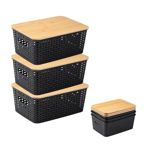 3 Stück Aufbewahrungsbox Mit Bambus Deckel,Kunststoff Bad Organizer Klein...