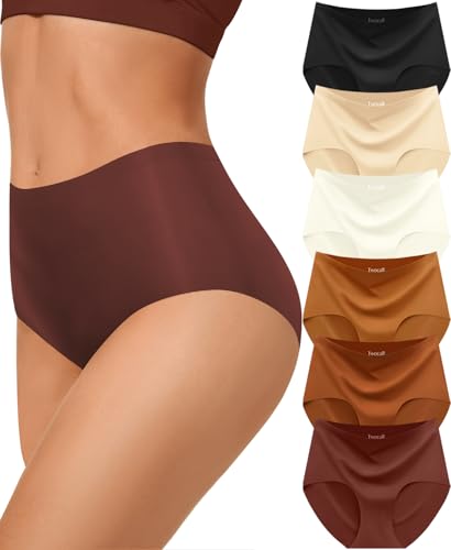 Image of Women Underwear Seamless No Show Full Coverage Briefs Invisible High Waisted Soft Breathable Panties 6 Pack