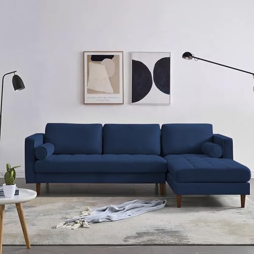 Image of Lezra RHS 4 Seater L Shape Sofa Set for Living Room (Blue Fabric) Premium Fabric Sofa
