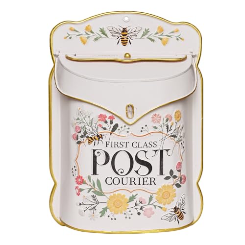 Image of Wall Mount Mailbox for Outside Vintage Mail Boxes for House Outside Metal Door Mailbox Drop Box Antique Style Nostalgic Charm Home Decorative, Flower Pattern, Pink