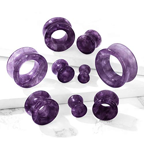 Pierced Owl - Natural Amethyst Stone Double Flared Saddle Tunnels, Sold as a Pair3