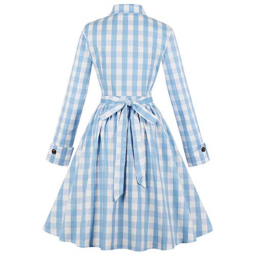 Womens Dresses 1950s Style Vintage Long Sleeves Swing Stretchy Dresses Blue M