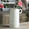 White ceramic vase with small handle modern farmhouse pitcher milk jug vase for home decor rustic textured pottery vase glazed decorative vase for flowers centerpieces for dining table  urban country home decor