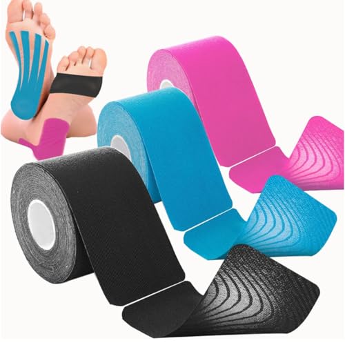 Fitness, Sports Cinta Kinesiología 3 Rollos,Cintas Kinesiologicas(60 Tiras Precortadas,2 * 10 Pulgadas),Kinesiología Profesional Resistente al Sudor y al Agua,para aliviar el...