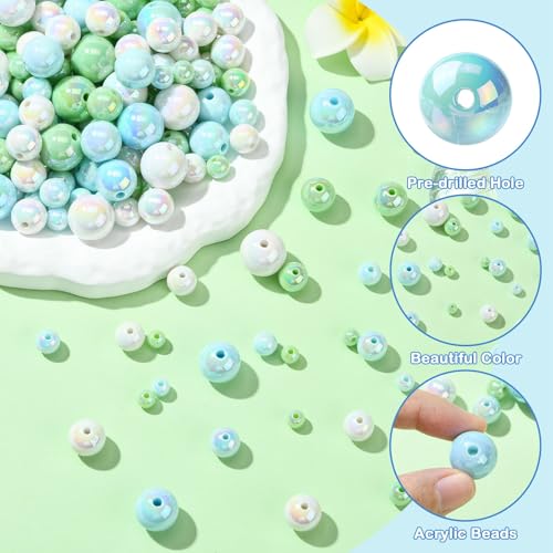 Ipotkitt Approx 320pcs Random Ocean Themed Acrylic Round Beads Chunky Plastic Ball Beads Iridescent Loose Beads for DIY Craft Bracelet Jewellery Making - Image 3
