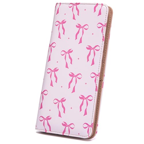Image of Ultra Slim Thin Leather Women Wallet Rfid Blocking Credit Card Holder Bifold Clutch (Pink Bow)