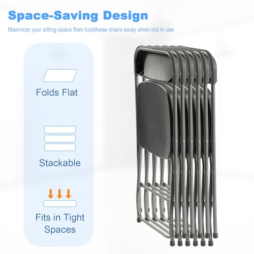 susici 70 Pack Plastic Folding Chairs, Portable Party Chairs, Stackable Commercial Seats with Steel Frame for Home Office Wedding Party Indoor Outdoor Events Chairs, 350lbs Capacity,Gray