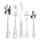 Oreilet Juego de Cubiertos Vintage de 20 Piezas para 4, Juego de Cubiertos de Acero Inoxidable con Cuchillos de Mesa, Tenedores, Cucharas, Juegos Cubiertos Retro Apto Lavavajillas (SILVER)
