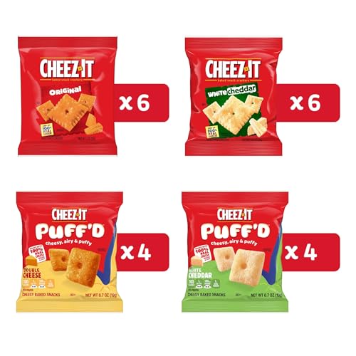 Cheese Crackers, Baked Snack Crackers, Office and Kids Snacks, Variety Pack, 17.72oz Box (20 Pouches)