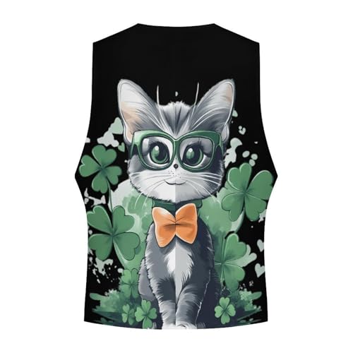 Ireland Cat Clovers St Day Partick Casual Suit Vest for Men Formal Business Dress Regular Fit Waistcoat Tuxedo4