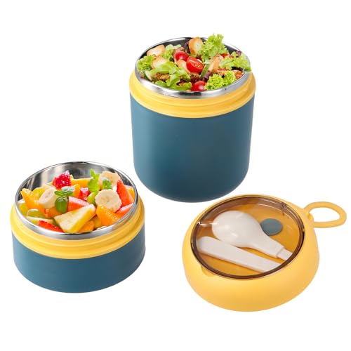 volumoon Termo Comida Caliente 710 ml, Taza de Cereales para Llevar, Taza de Yogur de Acero Inoxidable de Doble Capa con Cuchara, Recipiente Térmico para Comida para Rellenar Sopas, Pasta (Azul)