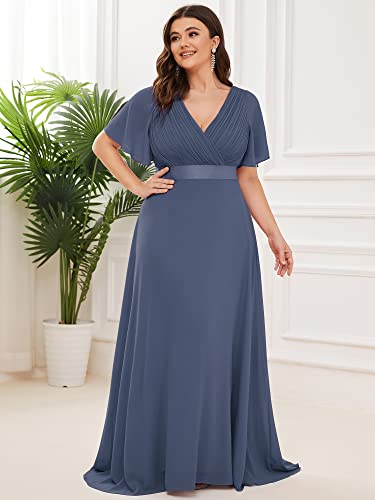 Image of Ever-Pretty Women's Chiffon Formal Evening Dresses for Curvy Women V-Neck Plus Size Floor Length Bridesmaid Dress