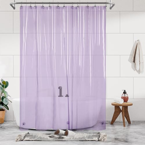 Image of Barossa Design Extra Long Shower Curtain Liner with 3 Magnets - 72 inch x 84 inch XL, Waterproof PEVA Lightweight Shower Liner for Bathroom, PVC Free, Metal Grommets - Clear Lavender, 72x84